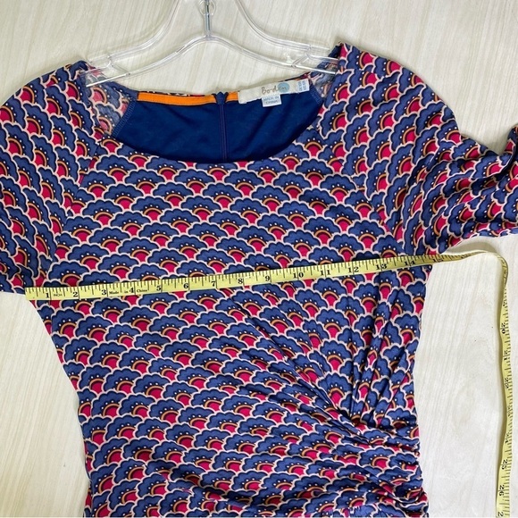 Boden Harper Stretch Knit Faux Wrap Day Dress blue cream pattern size 6 - Picture 9 of 12